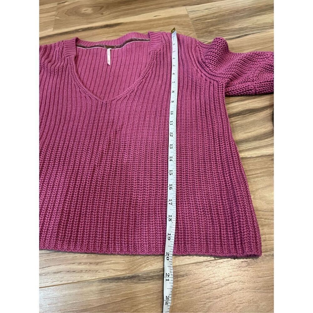 FREE PEOPLE Rose Pink Damsel Bell Sleeve Cotton V-neck Sweater M - Picture 9 of 11